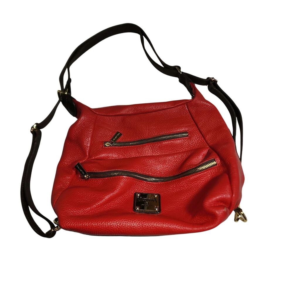 VALENTINA EUC CRANBERRY RED LEATHER CONVERTIBLE SHOULDER BAG